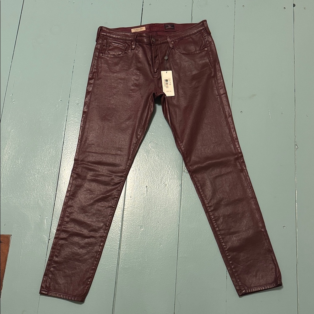 NWT AG Burgundy Coated the legging ankle jeans size 31